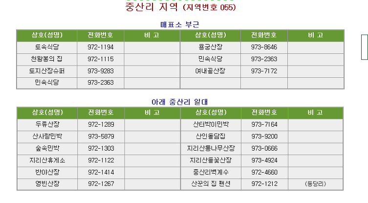 지리산지역 민박집안내..