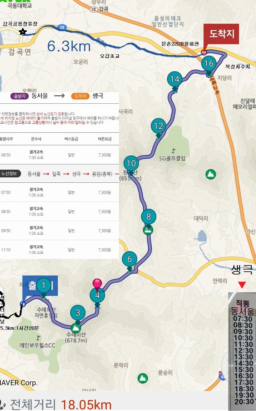 감곡터미널에서 원통산 국망산 보련산(20.61km)
