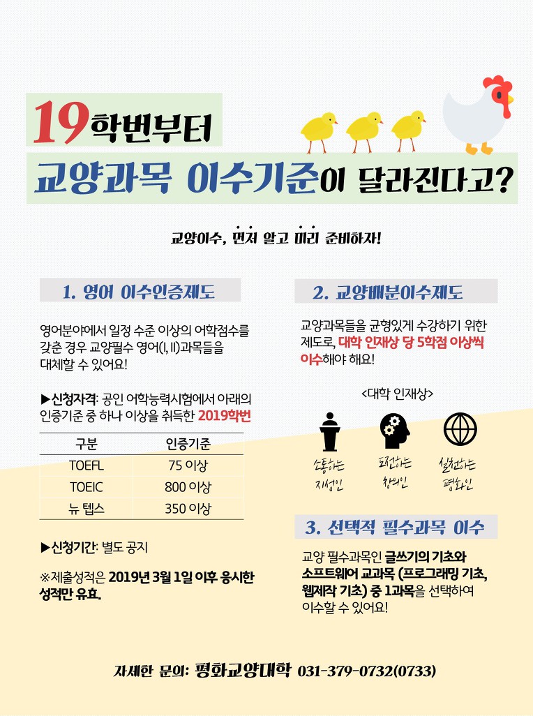 [평화교양대학] 교양과목 이수기준 안내(2019학번부터 적용)